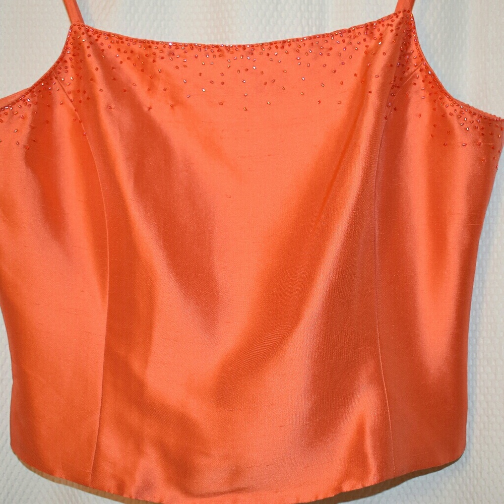 Silk beaded halter top with spaghetti straps
